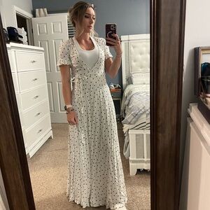 Forever 21 White Maxi Wrap Dress with Black Polka Dots
